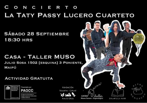 Afiche del evento "Tatiana Passu Lucero Cuarteto en concierto en Casa - Taller MUSO"