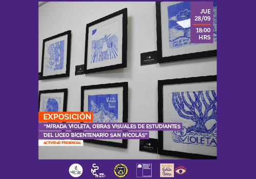Afiche del evento "Exposición “Mirada Violeta, obras visuales de estudiantes del Liceo Bicentenario San Nicolás”"