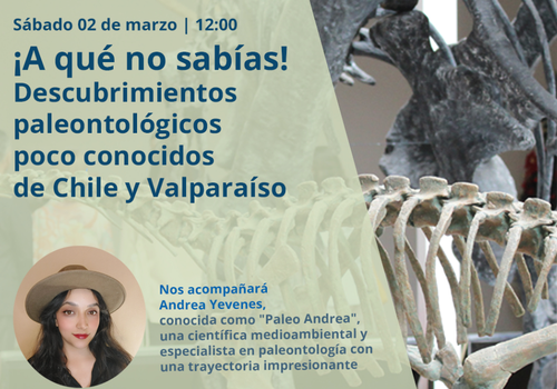 Afiche del evento "¡A qué no sabías! Descubrimientos paleontológicos poco conocidos de Chile y Valparaíso"