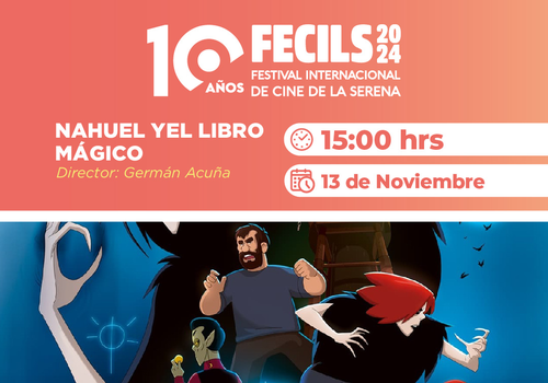 Afiche del evento "FECILS Extensiones: Exhibición de "Nahuel y el Libro Mágico" en Los Vilos"