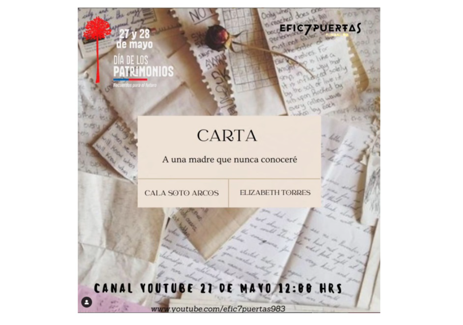 Afiche del evento "Día del Patrimonio /Corto audiovisual, carta a una madre que nunca conoceré"